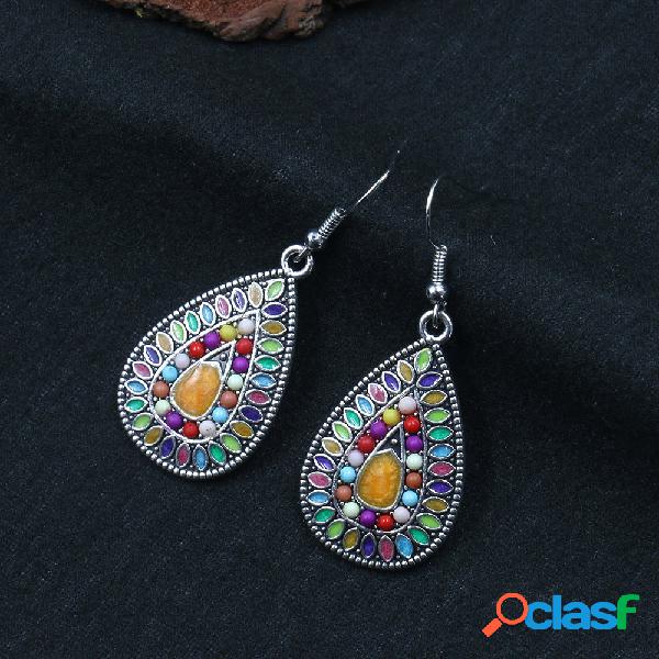 Bohemian Colorful Flor Brincos Estilo Longo Gota de Água