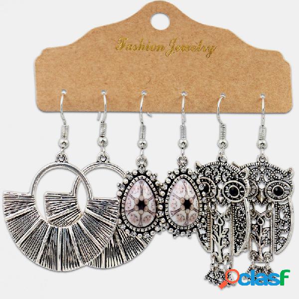 Bohemian Geometric Turquesa Folhas Brincos Conjunto Étnico