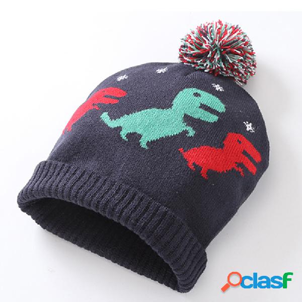 Bonito Dino Padrão Crianças Meninos De Malha Gorro De