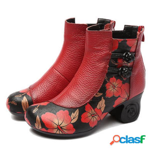 Botas curtas vintage de couro de fecho de rã padrão de