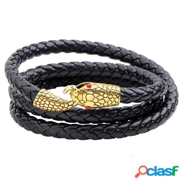 Braceletes De Couro De Ouro De Moda Multilayer De Serpente
