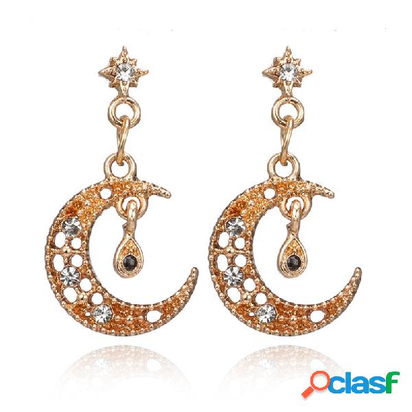 Brincos de lua de strass na moda estilo longo borlas gota de
