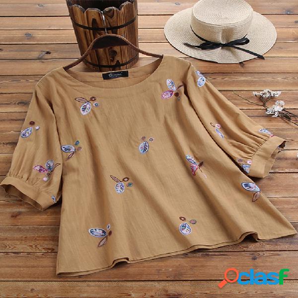 Casual Flores Imprimir Meia manga Plus Blusa tamanho