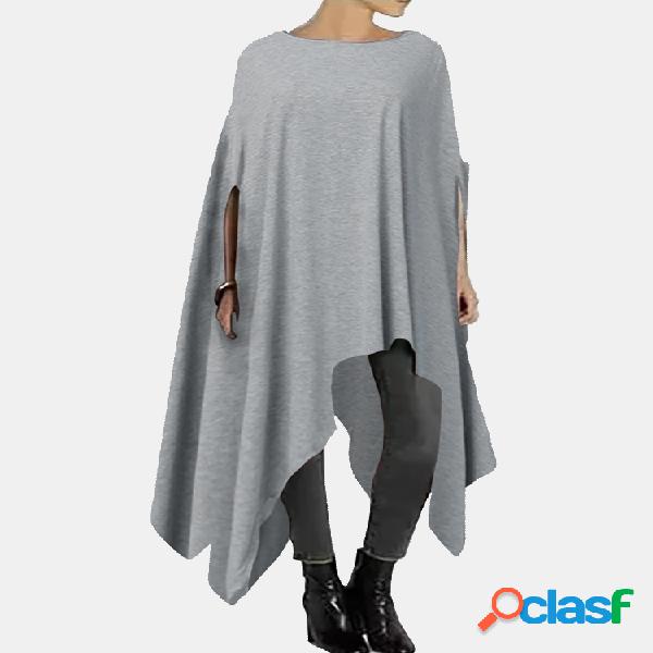 Casual Solid Color Half Sleeve Tripulação Neck Oversized