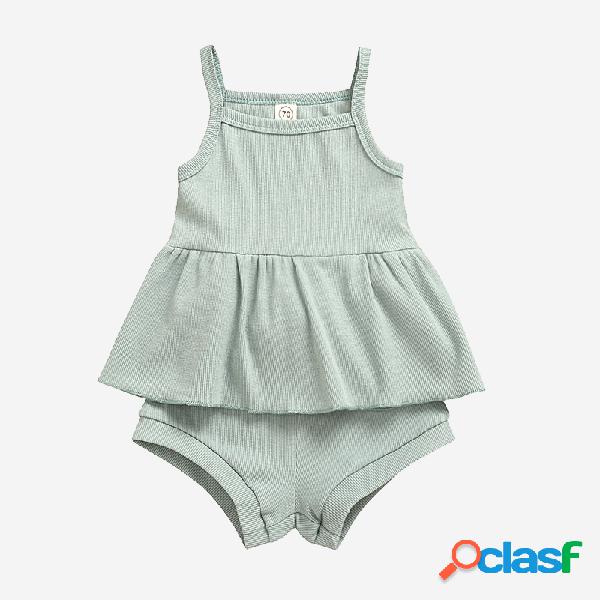 Conjunto de roupas casuais sem mangas de cor sólida para