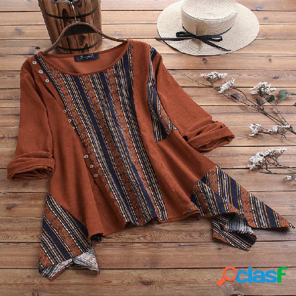 Corduroy Striped Patchwork Irregular Plus Tamanho Vintage