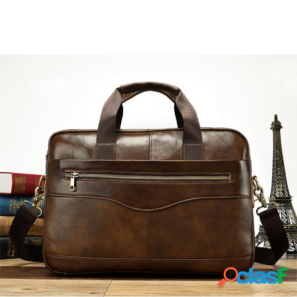 Couro Genuíno Business Laptop Bolsa Maleta de Ombro Bolsa