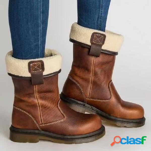 Dedo do pé redondo retro dobrável que costura botas meados