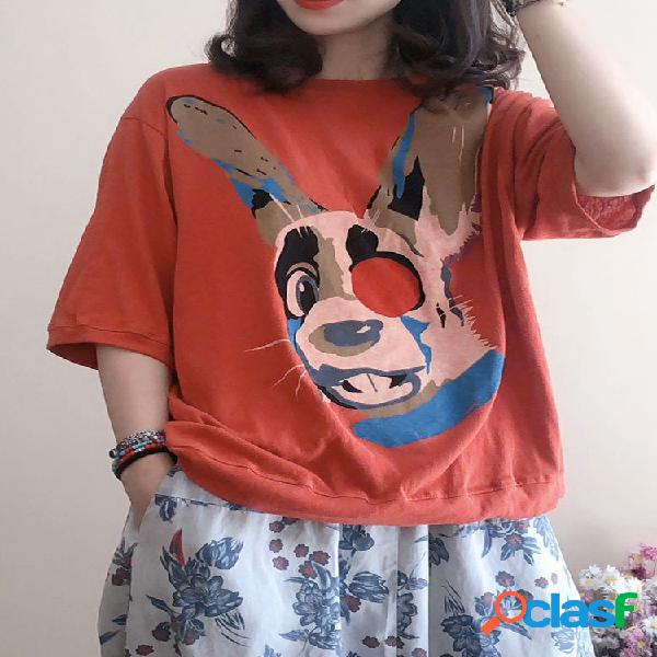 Desenhos animados Cachorro Print Half Sleeve Loose Casual