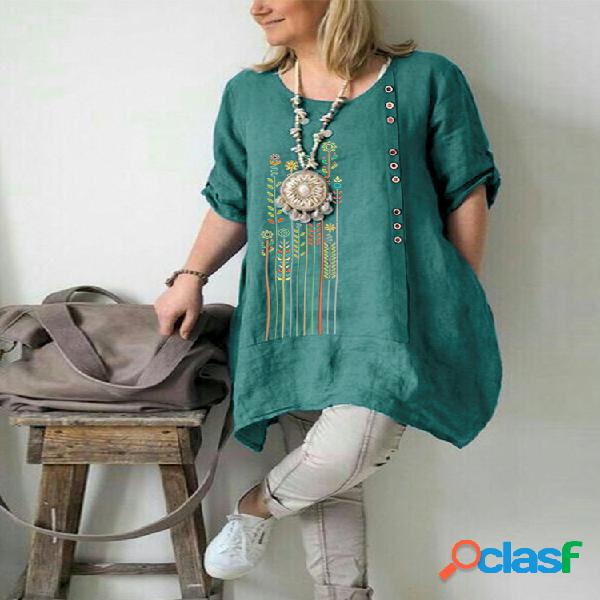 Flores Imprimir Irregular Plus Blusa Tamanho