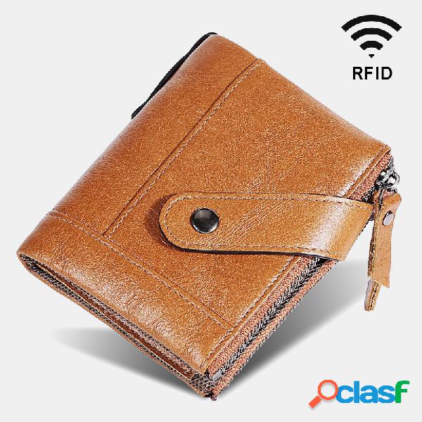 Homens 9 Slots de Cartão Rfid Antimagnetic Couro Genuíno