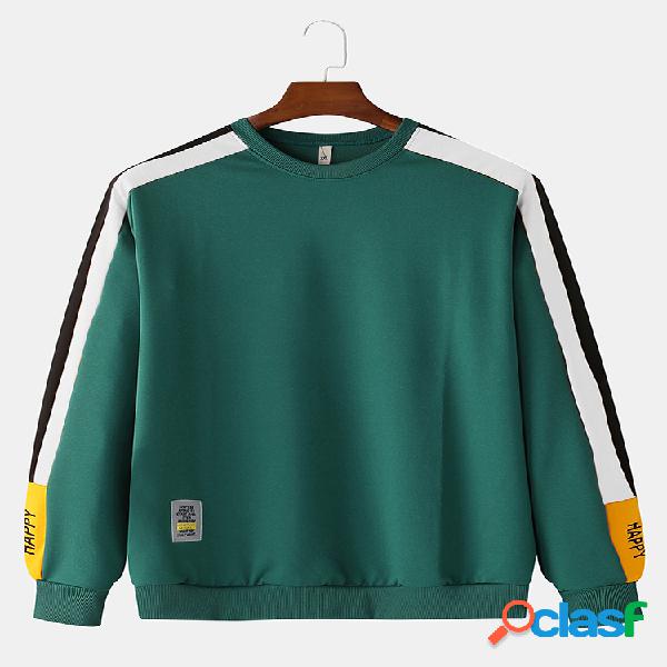 Homens Carta Imprimir Patchwork Loose Casual Round Neck