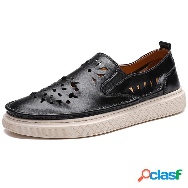 Homens Fechados Toe Slip On Outdoor Hole Sapatos de couro