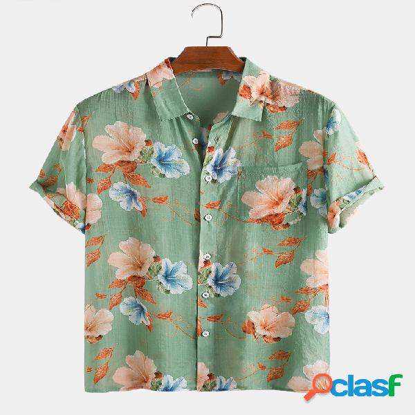 Homens Floral Print leve respirável férias Casual Camisa