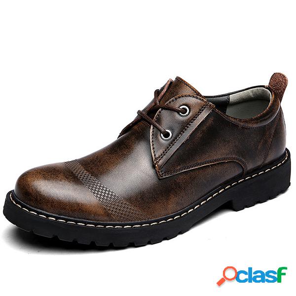 Homens Retro Cou Cow Leather Low-top Lace Up Casual Shoes