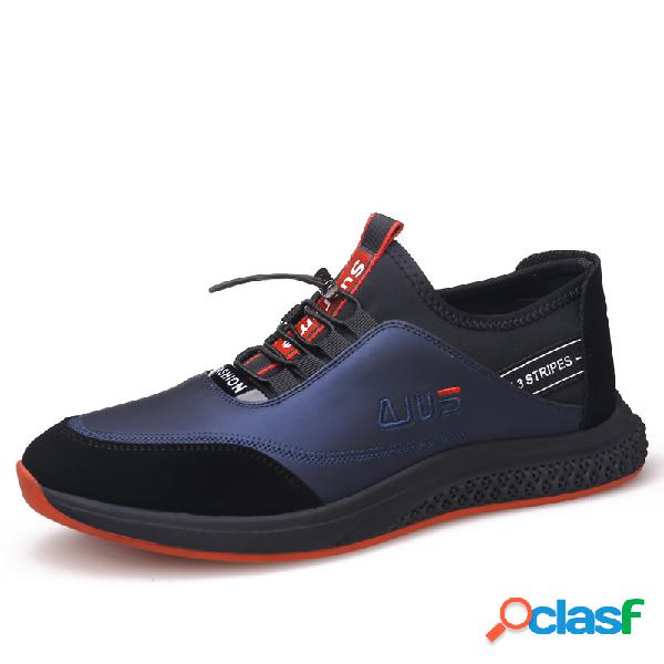 Homens de couro de microfibra ajustável Elastic Lace Up