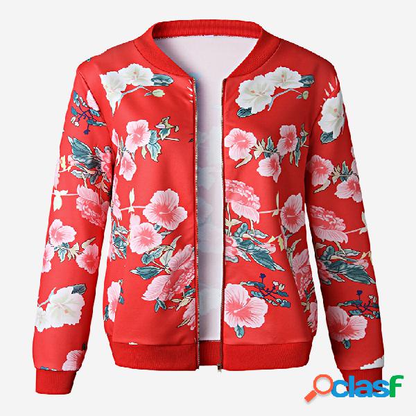 Jaqueta com estampa floral Zipper Fly Casual Fino