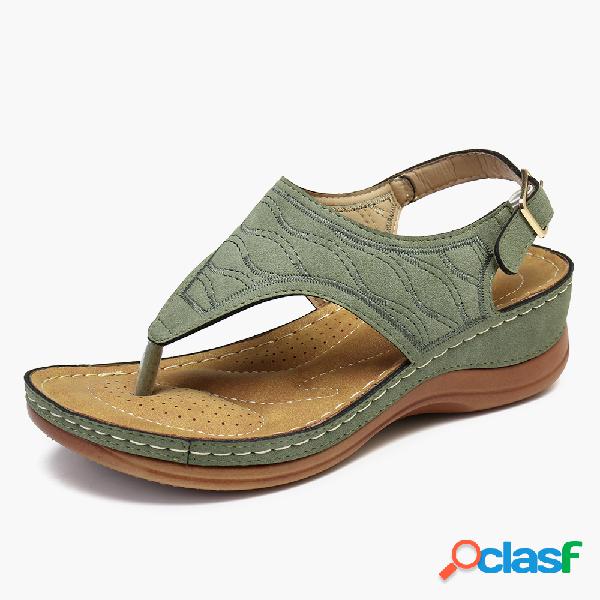LOSTISY Clipe de costura Toe Buckle Wedges Slingback Sandals