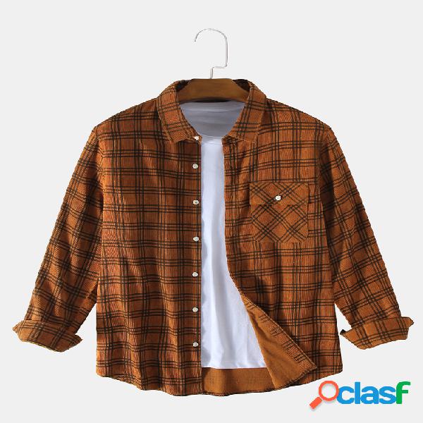 Mens British Style Plaid Printing Bolsos duplos Camisas de
