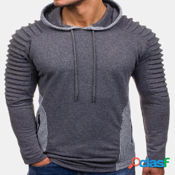 Mens Casual Costura Com Cordão Dobre Design Camisola de