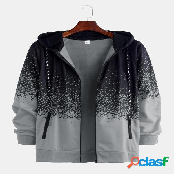 Mens Cool Gradient Side Pokets Zipper Drawstring Jacket