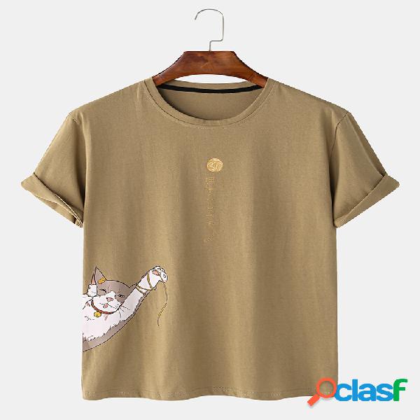 Mens Cotton Fun Japanese Cartoon Cat Print Home em torno do