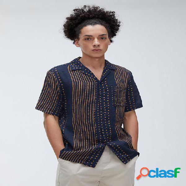 Mens Ethnic Stripe Print Praça peito bolso camisas de manga