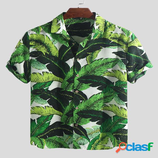 Mens Hawaiian Holiday Floral Printed Turn Down Collar