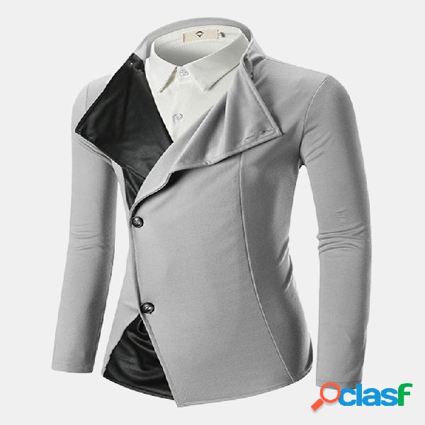 Mens Patchwork Slim Fit Cor Única Único Breasted Casaco