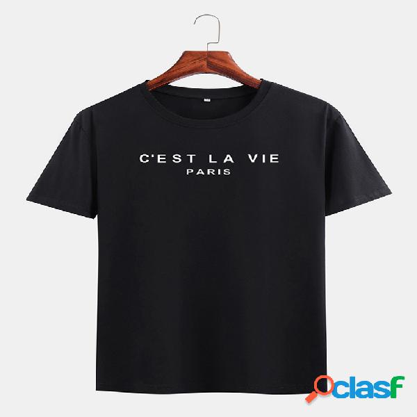 Mens Plain Character Slogan Print respirável O-pescoço