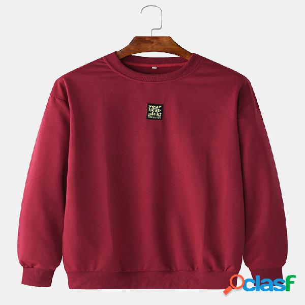 Mens Plain Solid Color Little Tag O-pescoço Moletons
