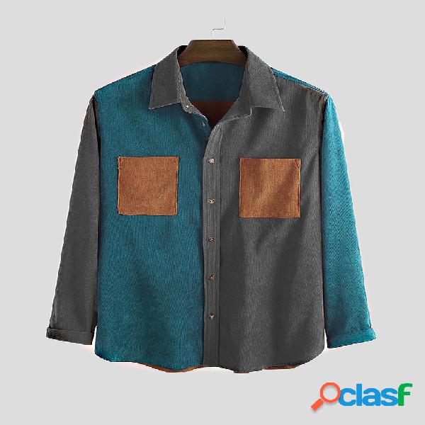 Mens Plain Style Contraste Cor Patchwork Casual manga