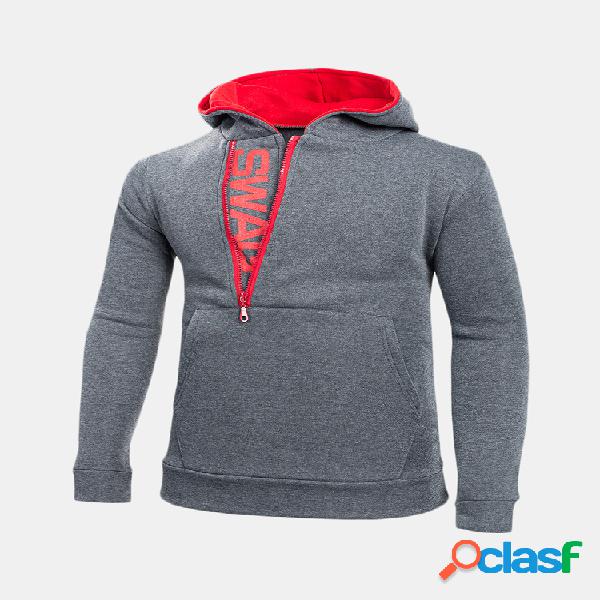 Mens Side Zipper Collar Design com capuz de manga comprida