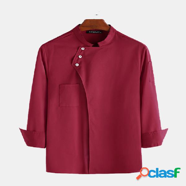 Mens Solid Color Irregular Tailor Camisas de manga comprida
