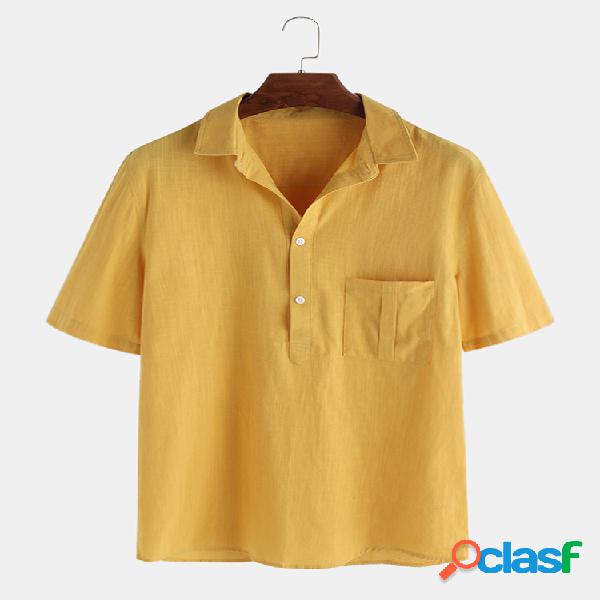 Mens algodão linho verão vintage Camisa gola camisetas
