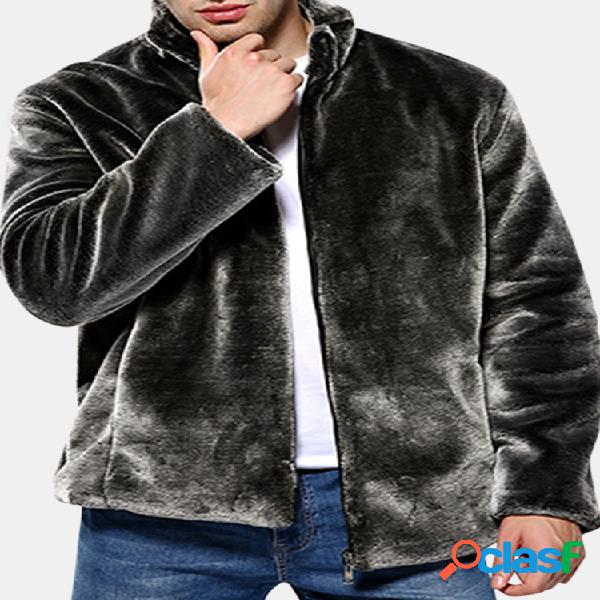 Mens casaco de pele do falso inverno quente Slim Fit gola