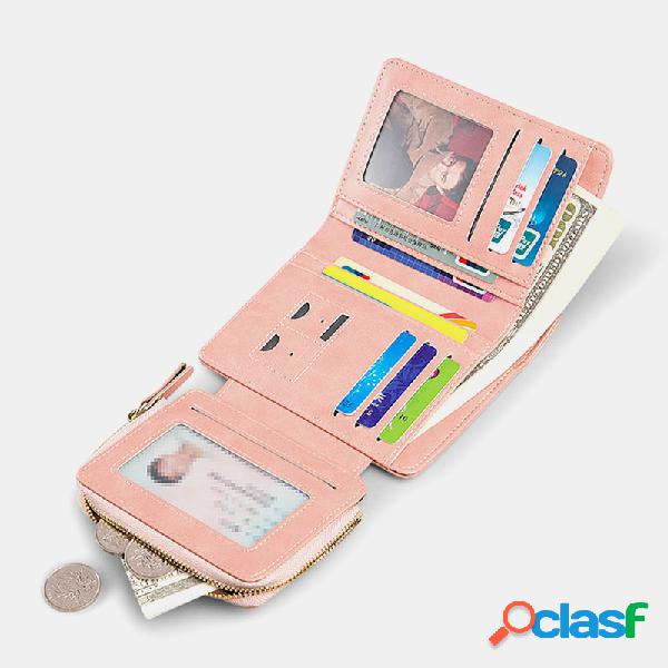 Mulheres 10 Slots de cartão Sólidos Curto Carteira Bolsa