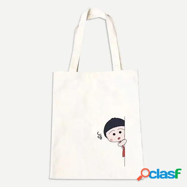 Mulheres Canvas Shoulder Bolsa Cartoon Print Shopper Bolsa