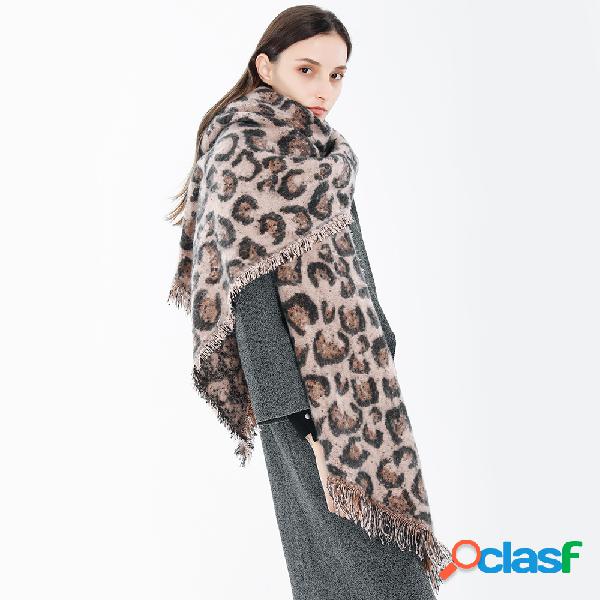 Mulheres Estilo Étnico Leopardo Borla Cachecol De Lã De