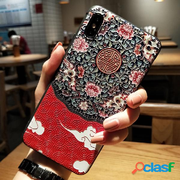 Mulheres Retro Painted Relief Palace Flor TPU Telefone Caso