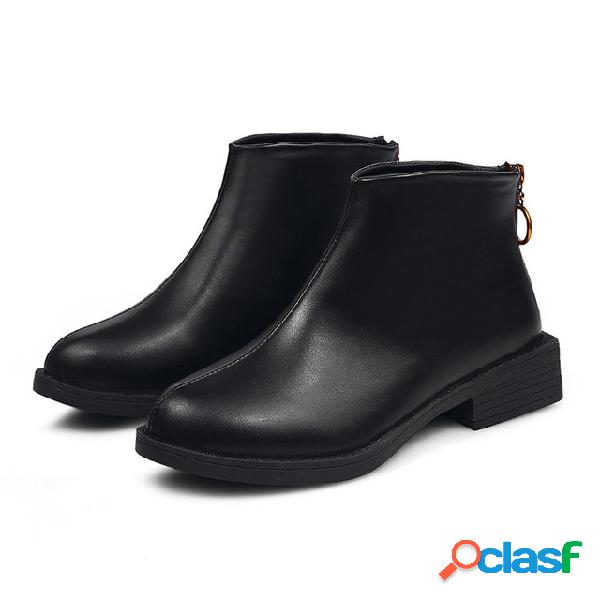 Mulheres Zipper botas de salto baixo