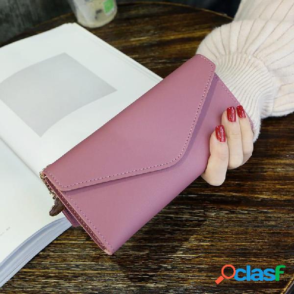 Mulheres elegantes PU Leather Multi-slots Long Wallet Card