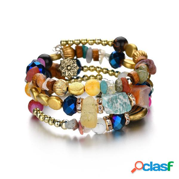 Pulseira De Pedra Esmagada Boêmio Multi Camada Frisado