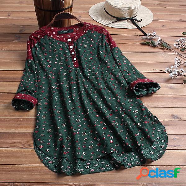 Retalhos de impressão floral vintage irregular Plus tamanho
