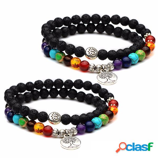 Retro vida árvore Colorful frisado pulseira 6 mm pedra