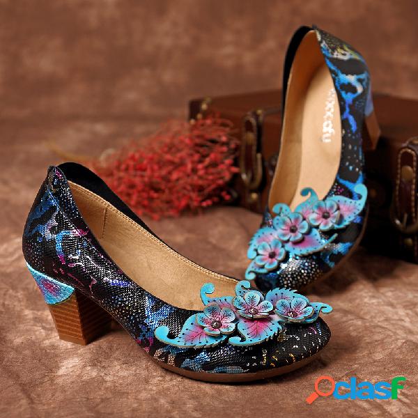 SOCOFY Couro de ovelha genuíno Grão elegante floral