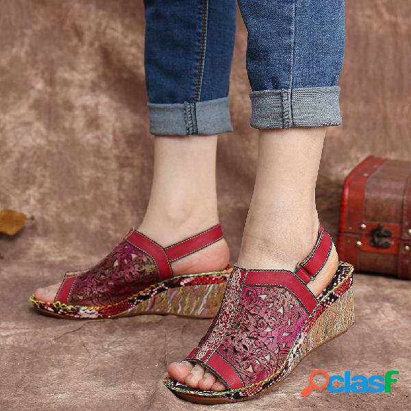 SOCOFY Recorte de couro Floral Snakeskin Impresso Toe aberto