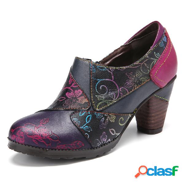 SOCOFY Retro Splicing Pintados à mão Flores Padrão Zipper