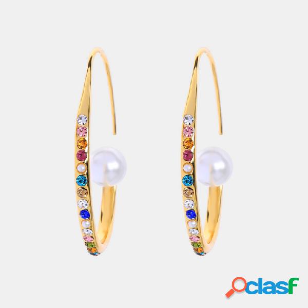 Temperamento Vintage Colorful Diamante Pérola Brincos