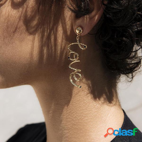 Trendy LOVE Brincos de Ouro Sliver Liga Brincos Moda Carta